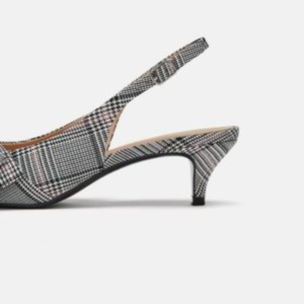 ZARA Plaid Slingback Kitten Heel - Picture 4 of 7